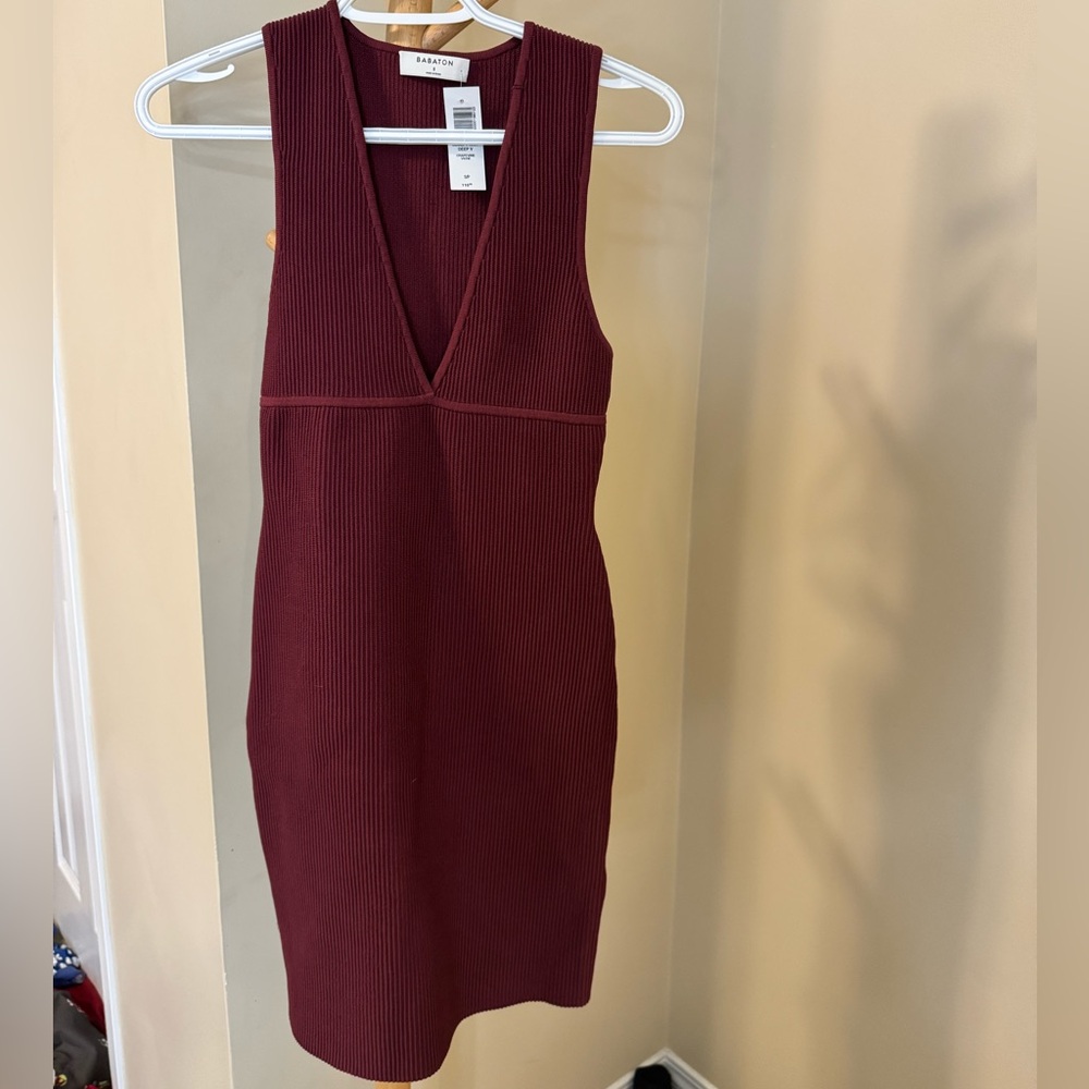 Babaton Deep Red Ribbed Midi Dress